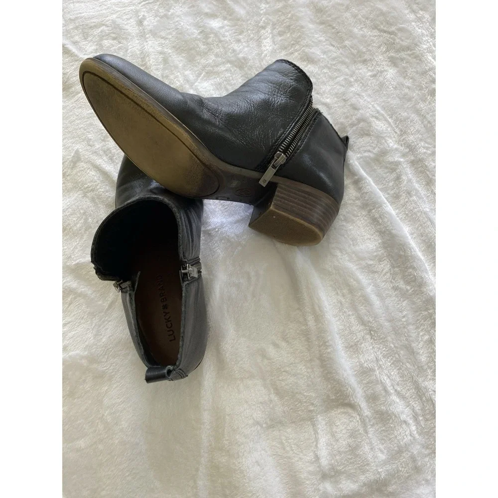 Lucky Brand Basel Boots Womens 8.5M Black Leather Double Side Zip Ankle Booties